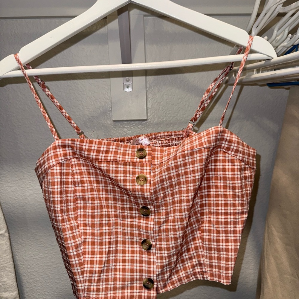 Orange Sleeveless Crop Top with Straight Across Neckline and Bustier Style